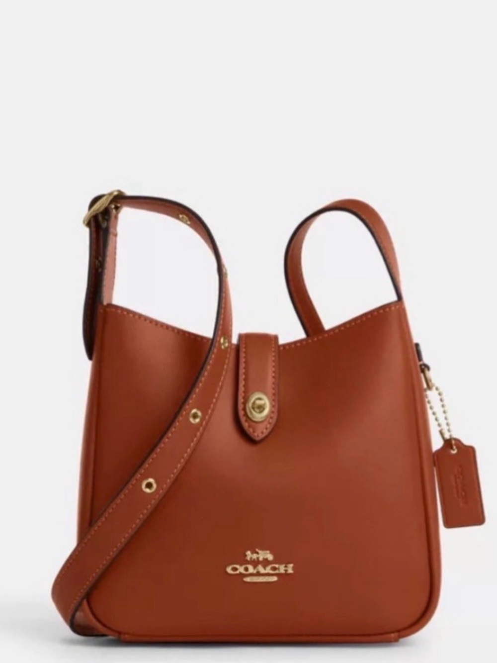 🤎Coach NEW Honey Brown Leather Hadley TurnLock Mini Crossbody with Gold Hardware